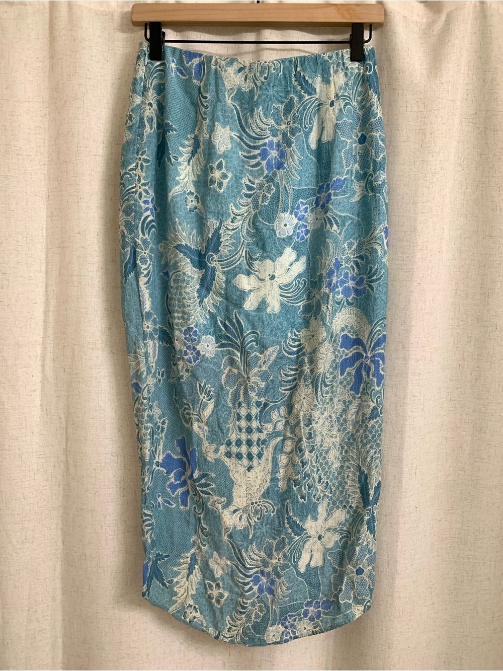 Abercrombie & Fitch Blue Floral Ruffle Tiered Cascading Crinkle Swim Sarong Sm - Picture 6 of 7